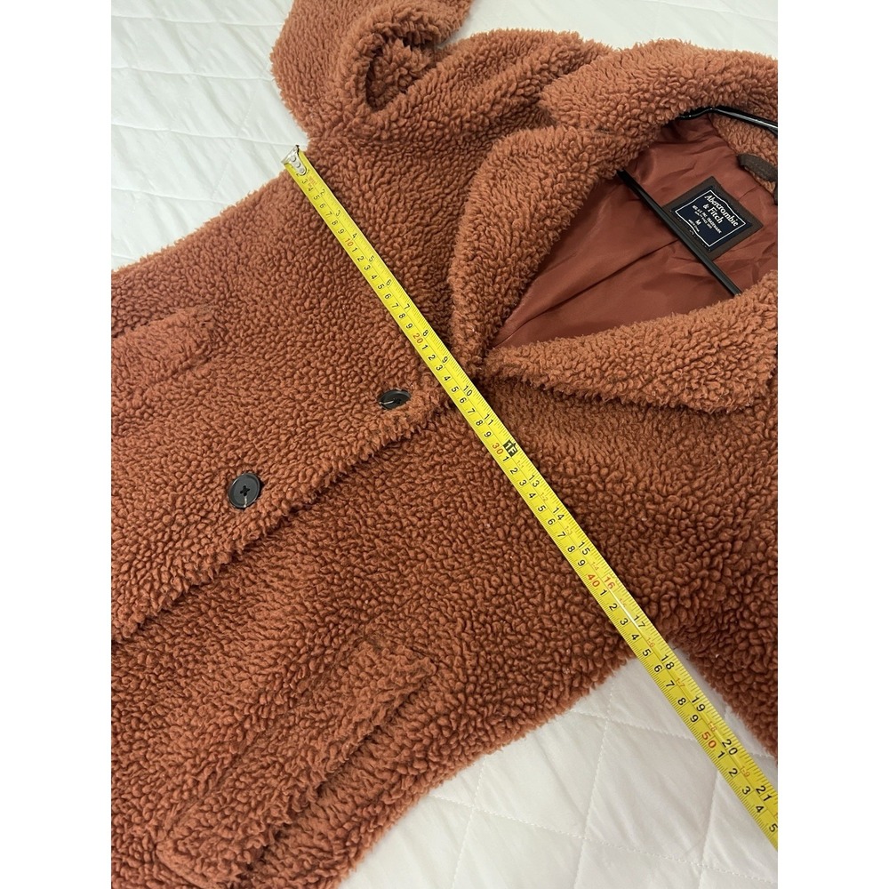 Abercrombie Teddy Sherpa Coat M Brown Long Plush Cozy Quiet Luxury Winter Jacket - Picture 7 of 9